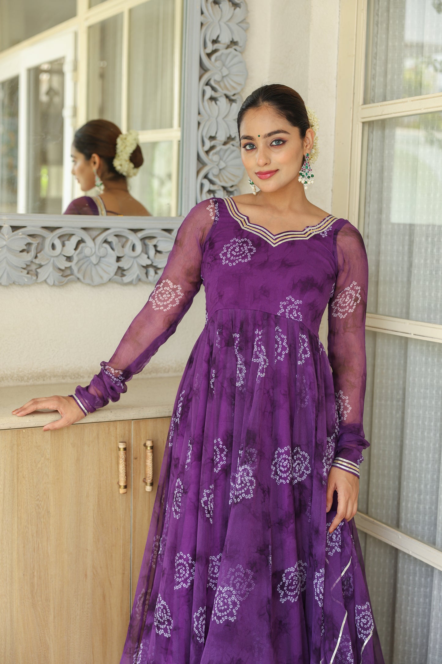 Purple Affair Bandhani Anarkali