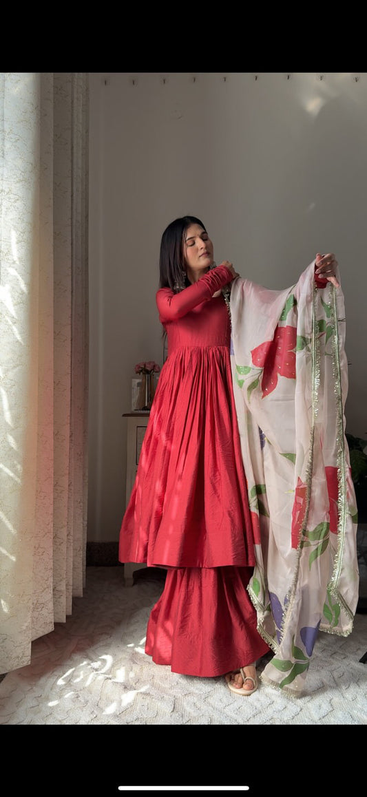 Cherry Red Anarkali set
