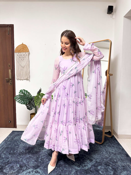 Mini Lavender Floral Printed Anarkali