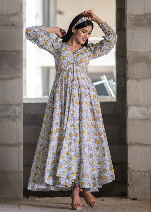 Off White Vintage Handblock Dress