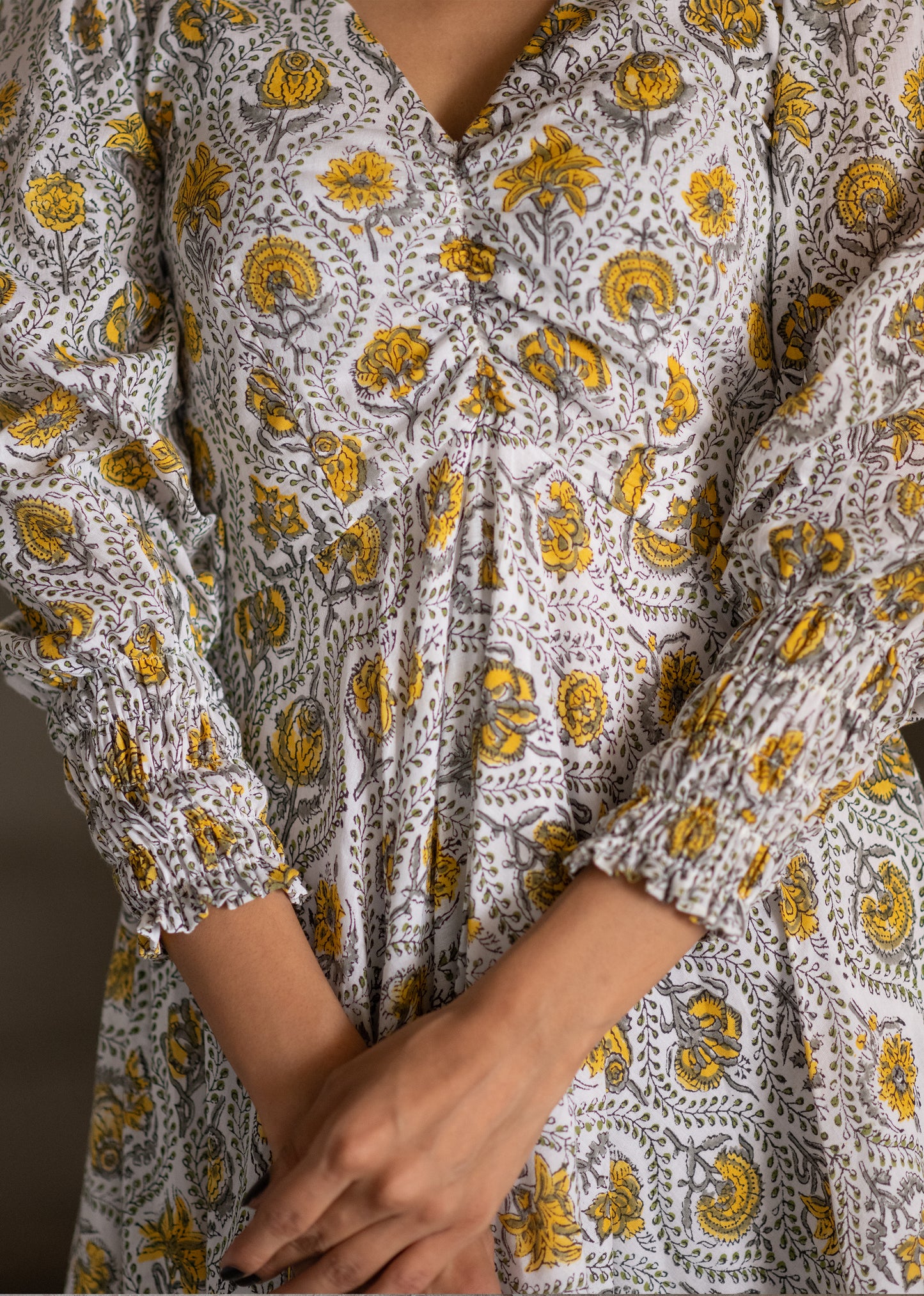 Off White Vintage Handblock Dress