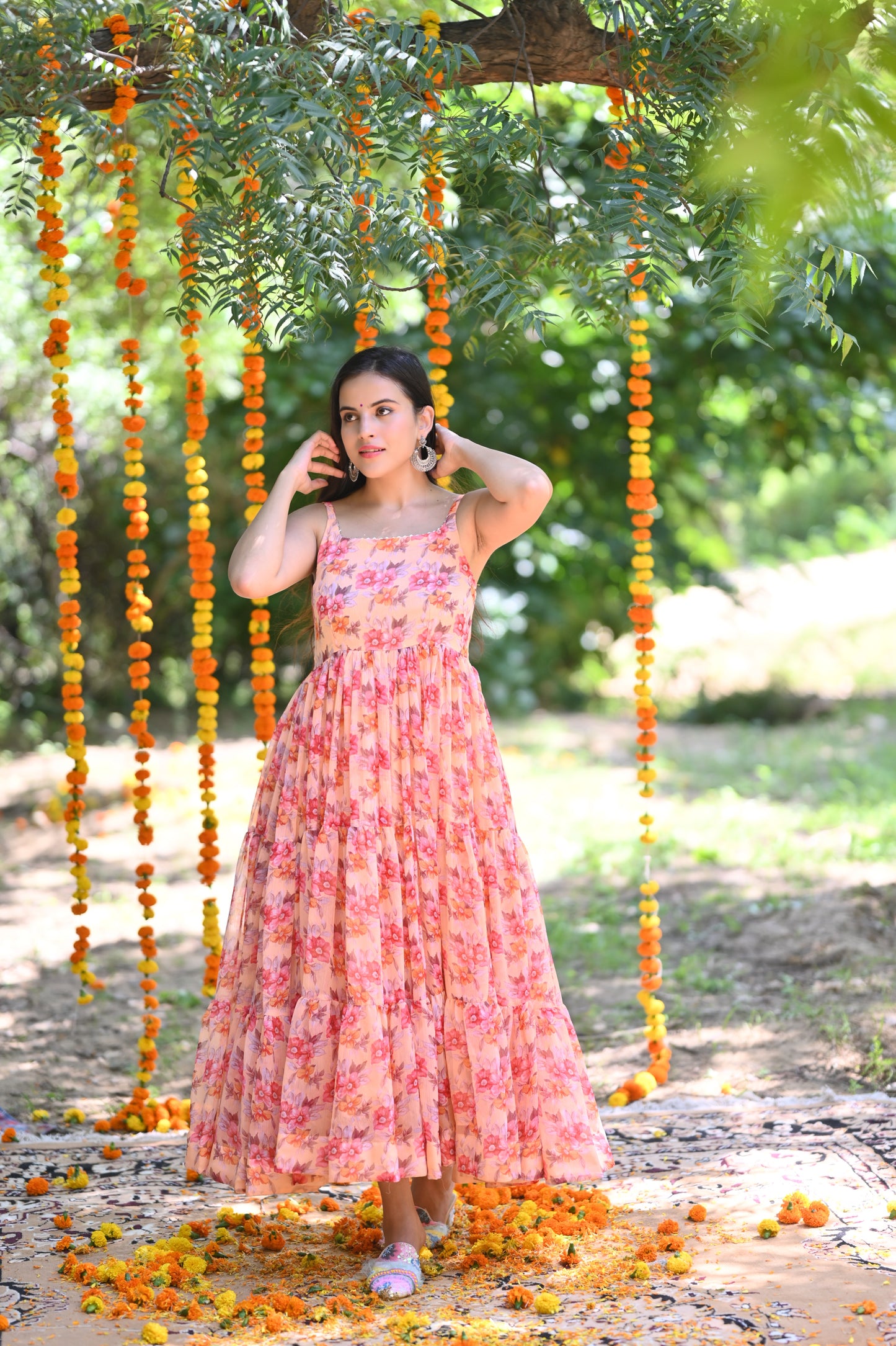Peach floral Printed Anarkali