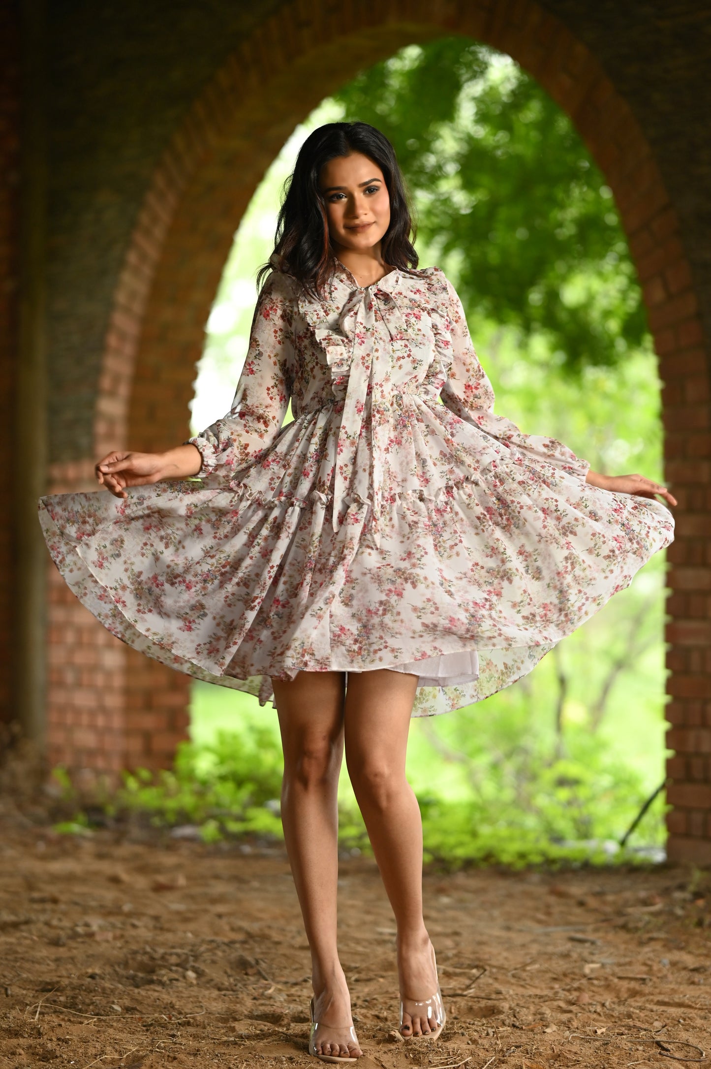 white Floral Mini Dress
