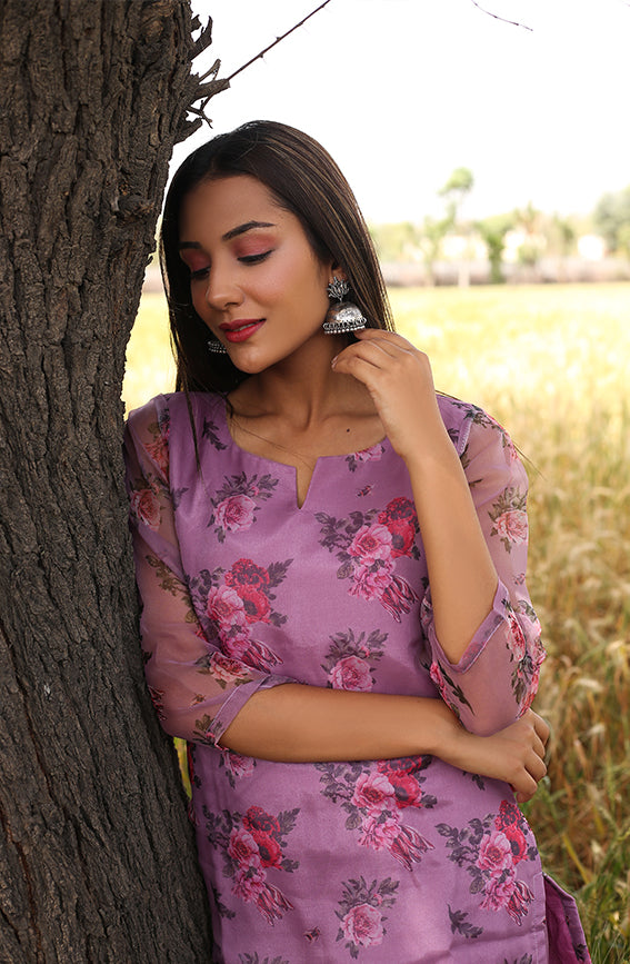 Pency Purple Floral Suit Set