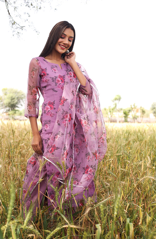 Pency Purple Floral Suit Set