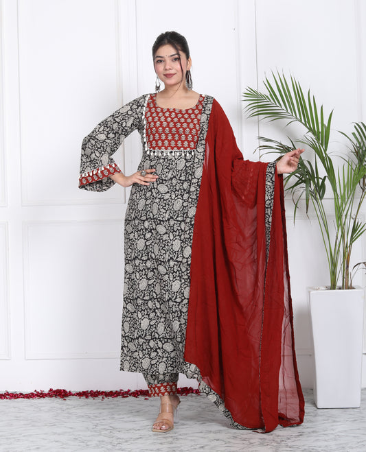 Black Bagru Print Handblock Suit Set