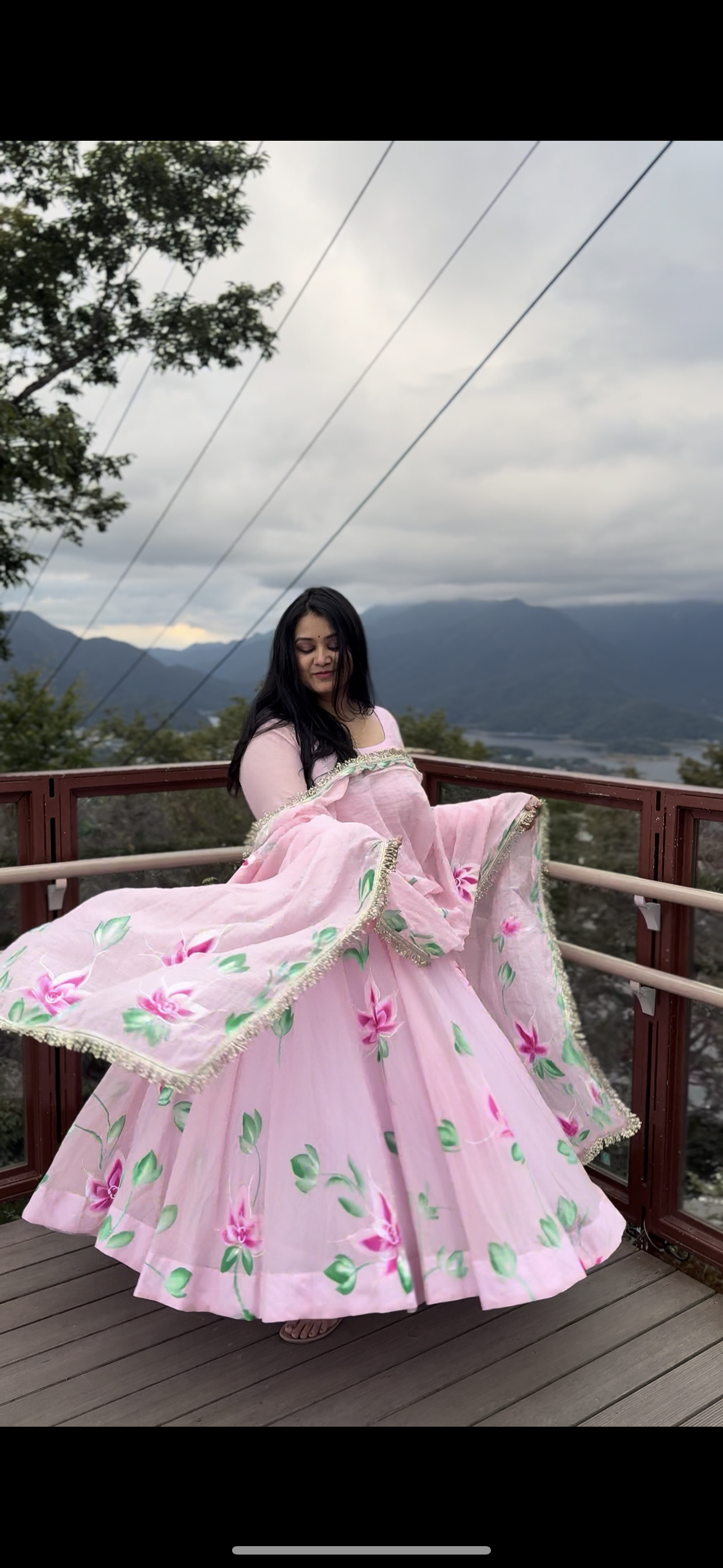 Baby pink Hand painted Anarkali