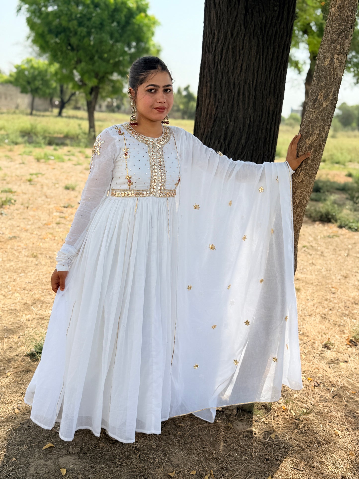 White Gota glow Anarkali