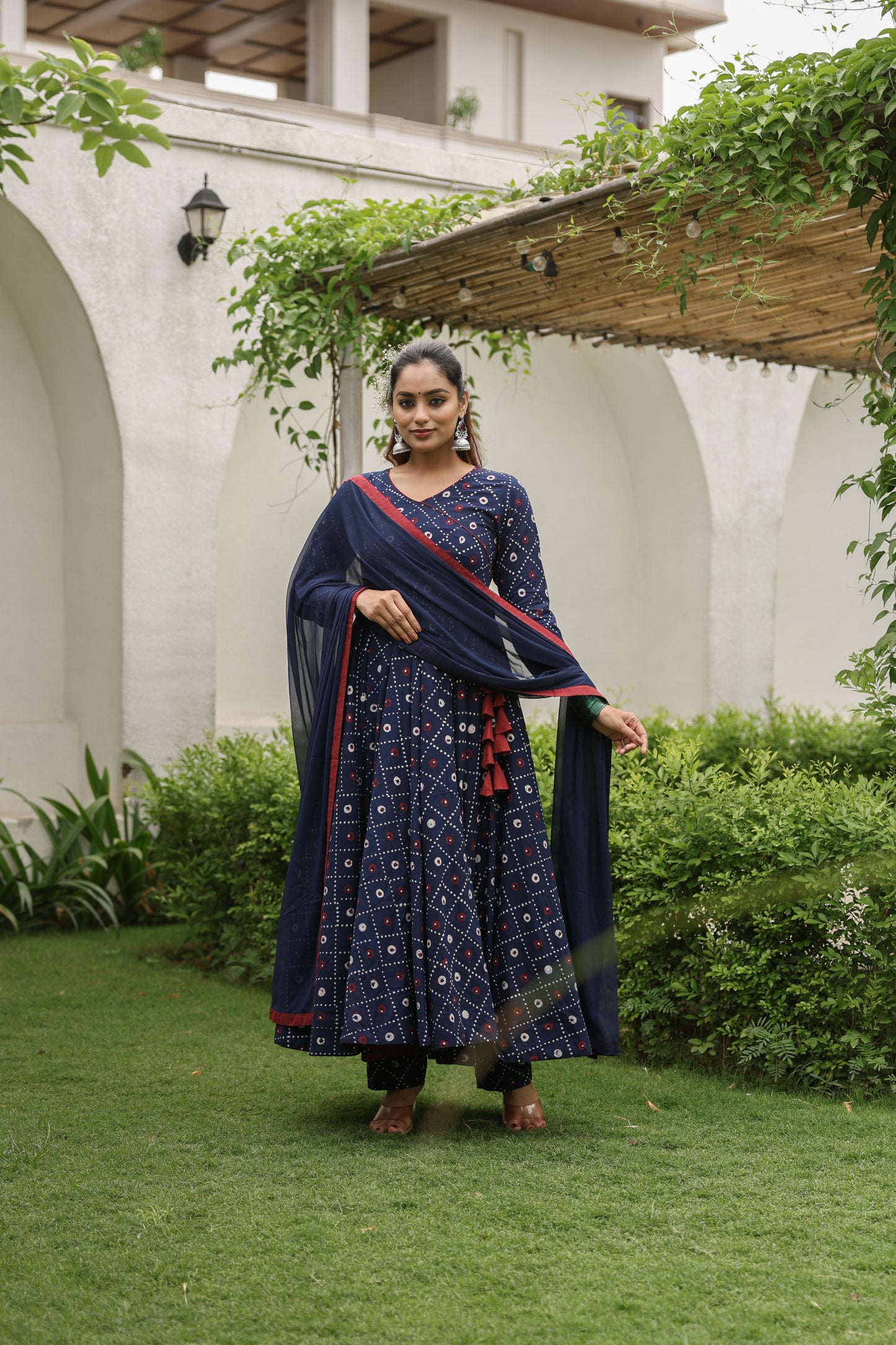 Blue Hand block Printed Anarkali