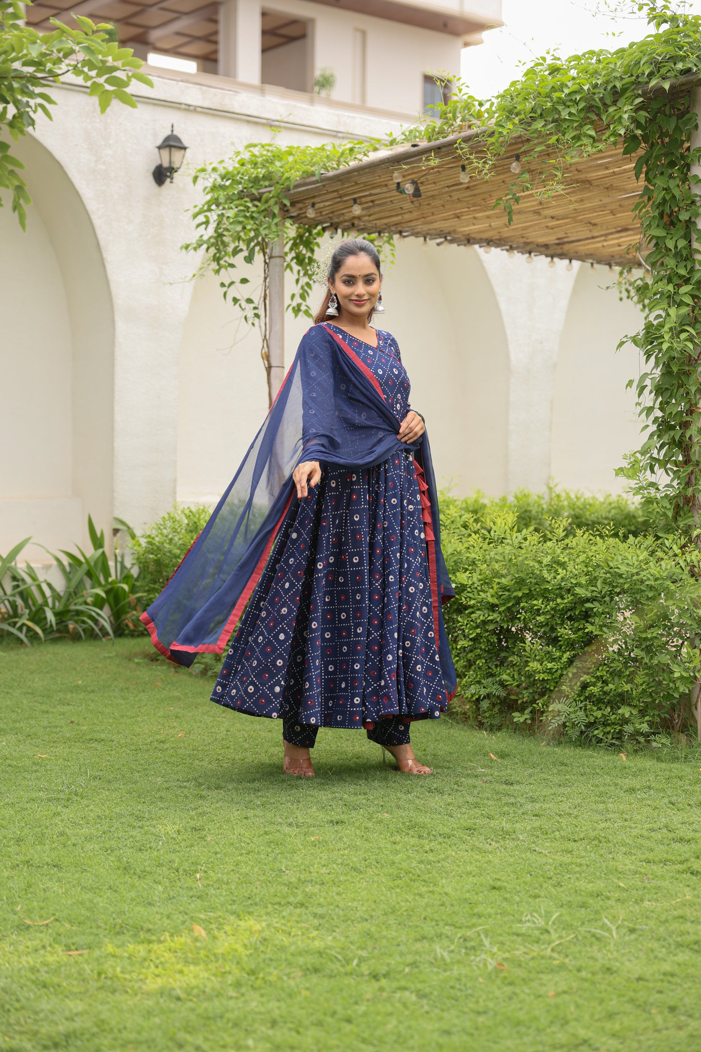 Blue Hand block Printed Anarkali