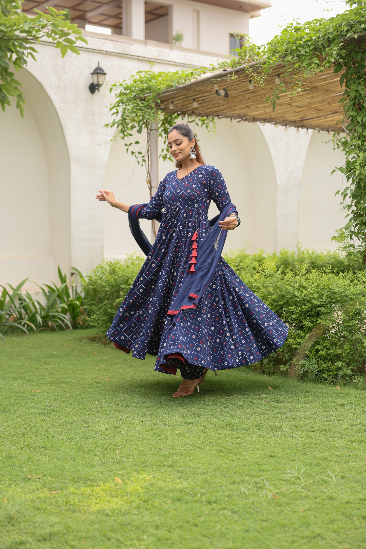Blue Hand block Printed Anarkali