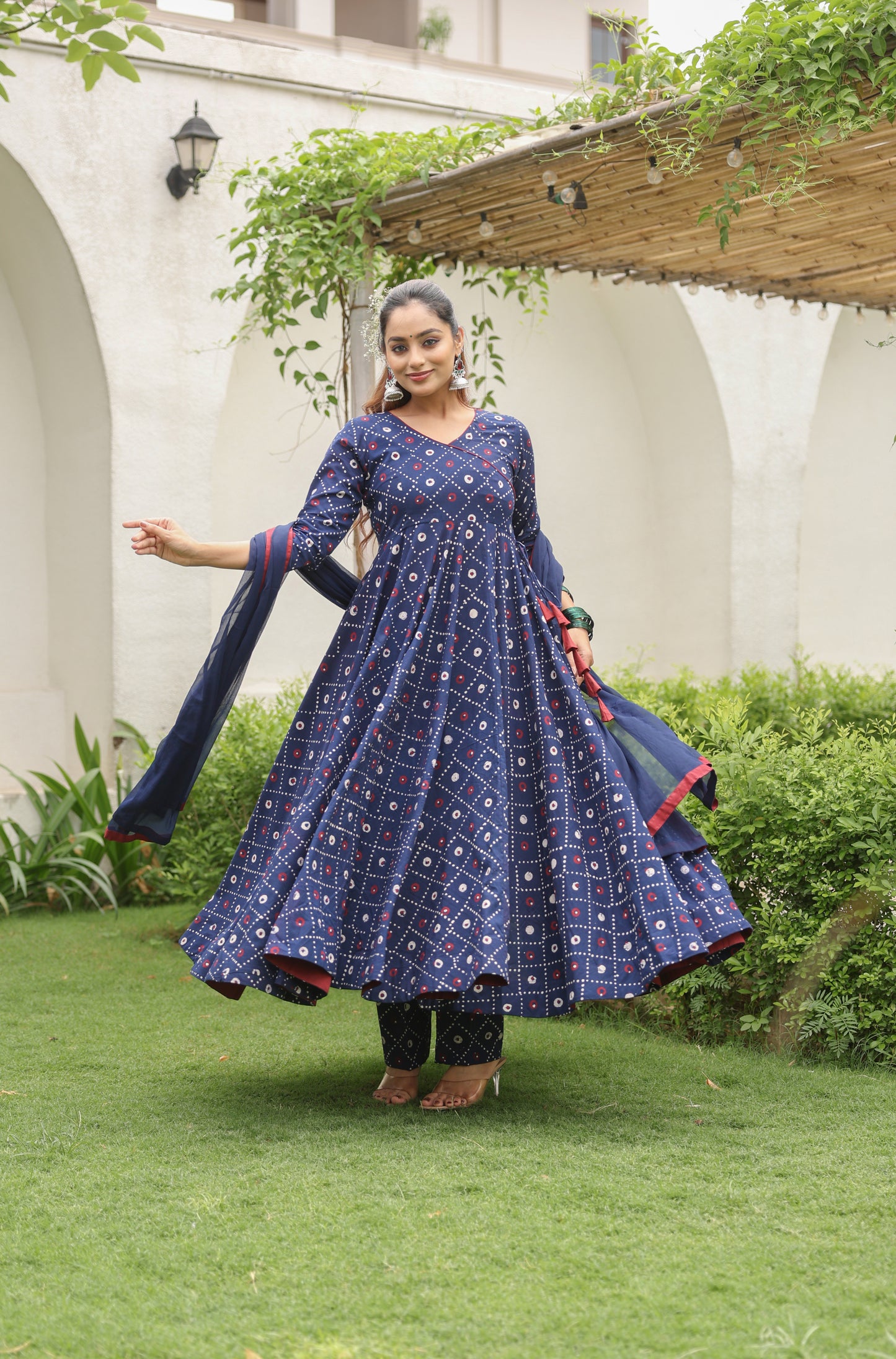 Blue Hand block Printed Anarkali