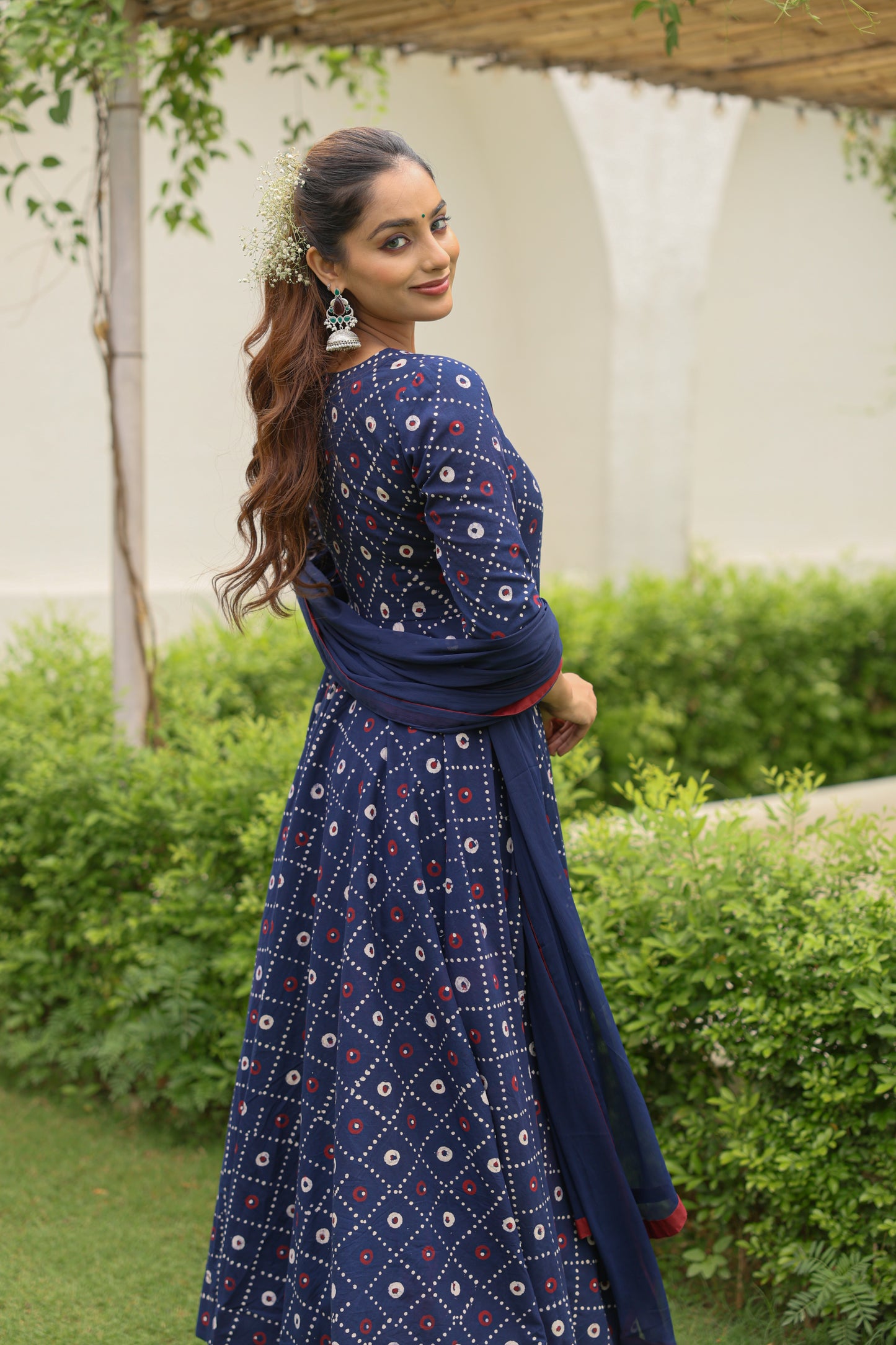 Blue Hand block Printed Anarkali