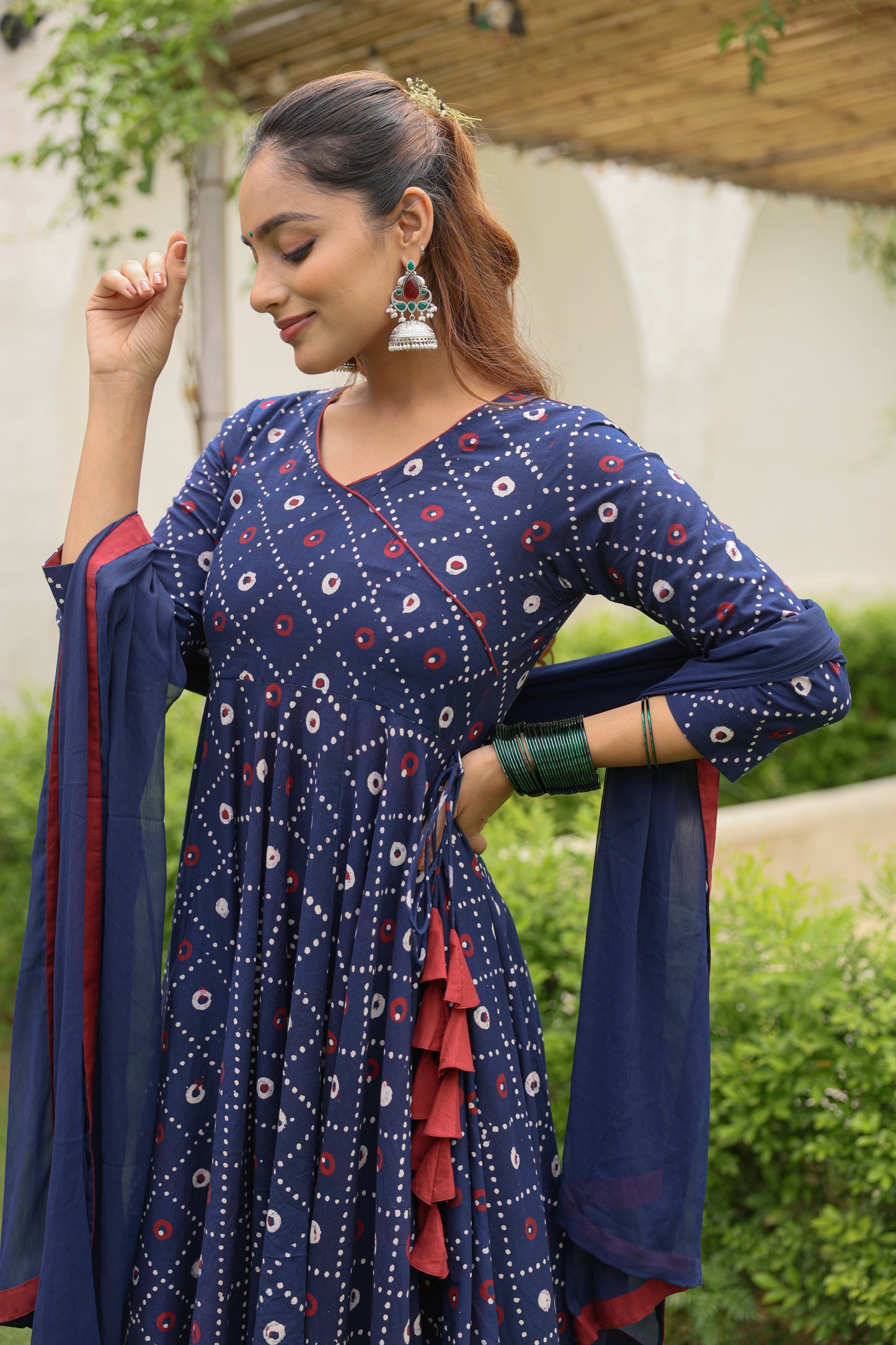 Blue Hand block Printed Anarkali
