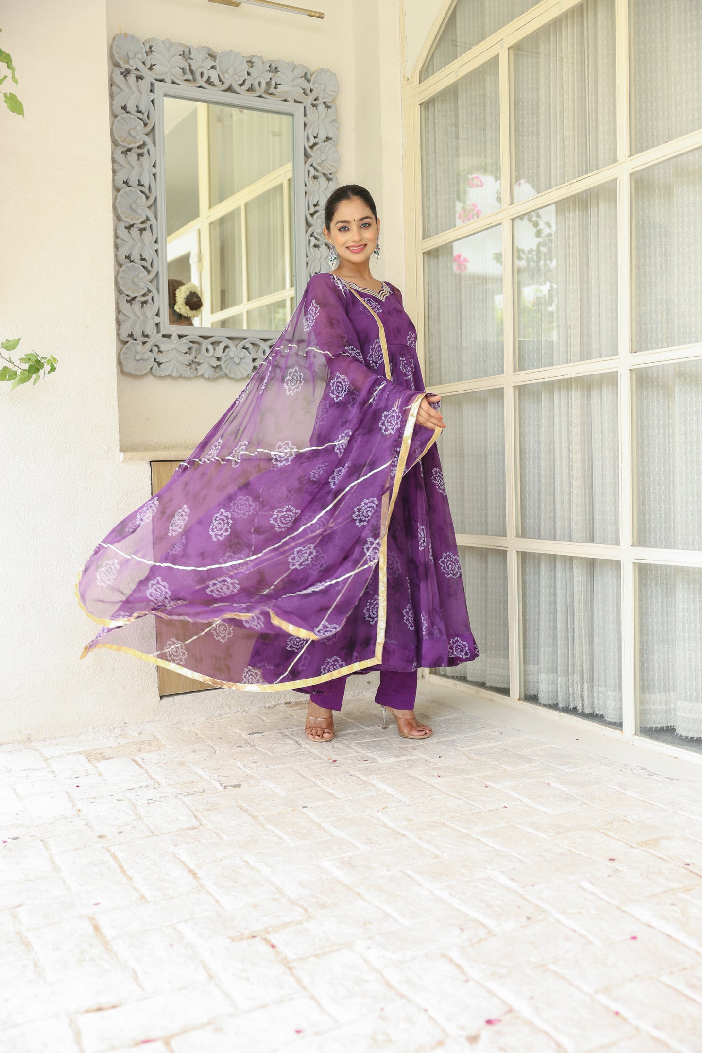 Purple Affair Bandhani Anarkali