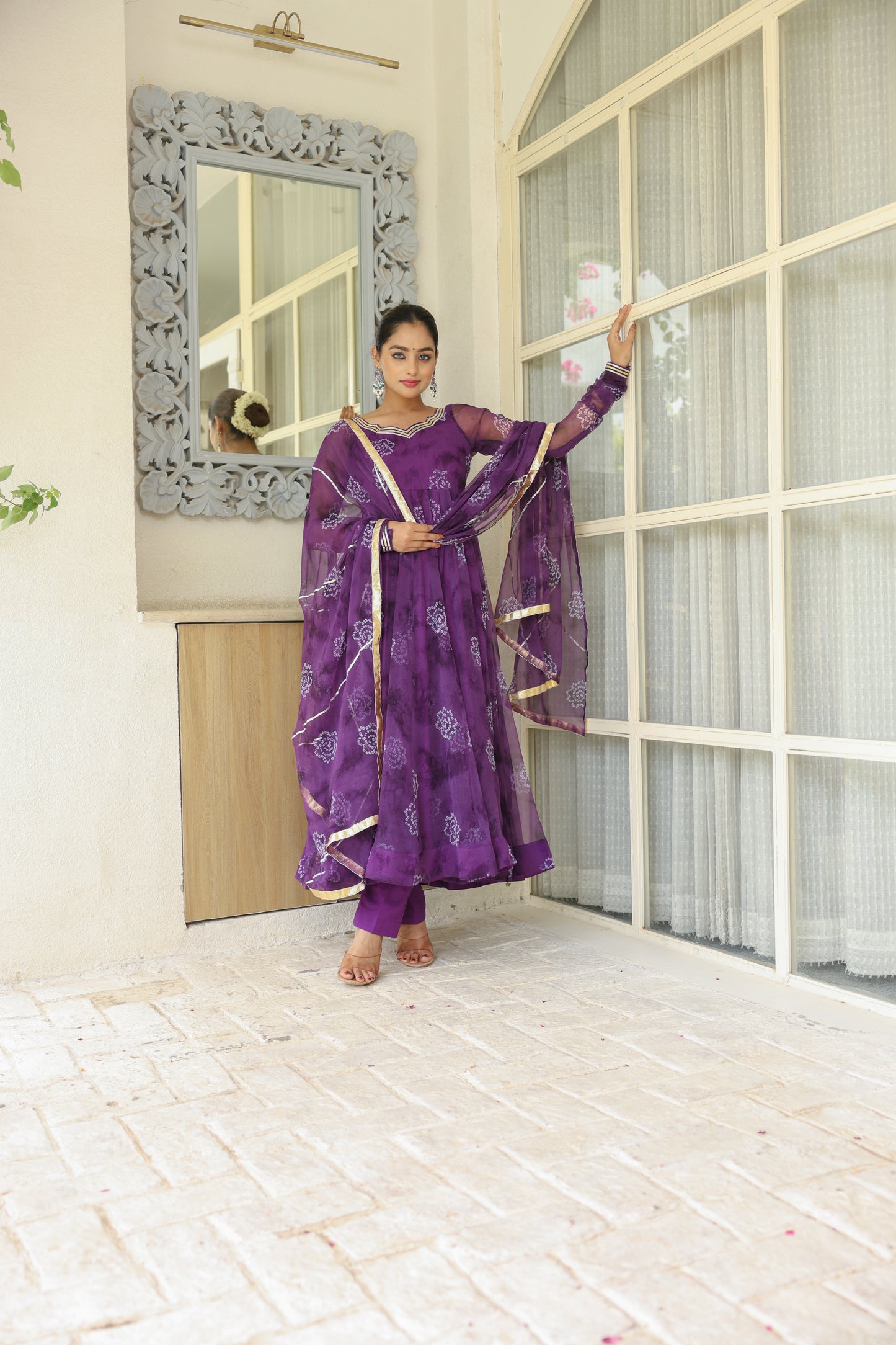 Purple Affair Bandhani Anarkali