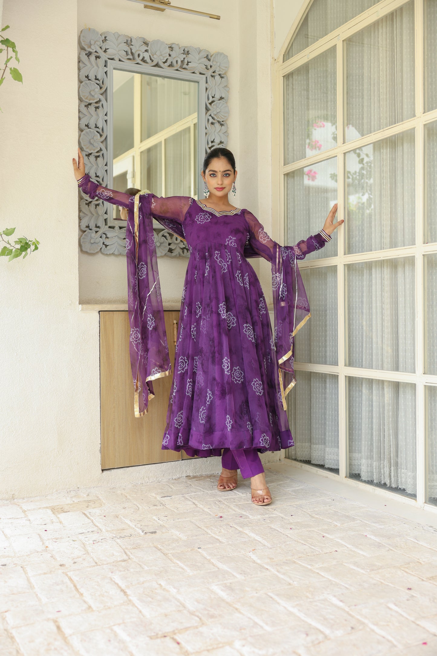 Purple Affair Bandhani Anarkali