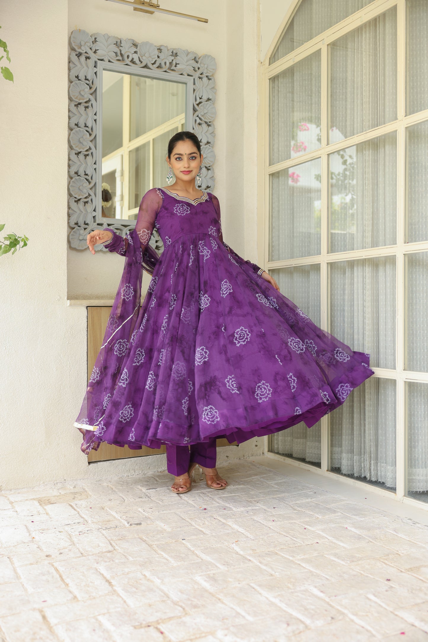 Purple Affair Bandhani Anarkali
