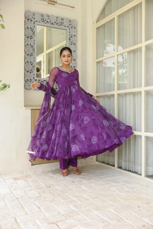 Purple Affair Bandhani Anarkali