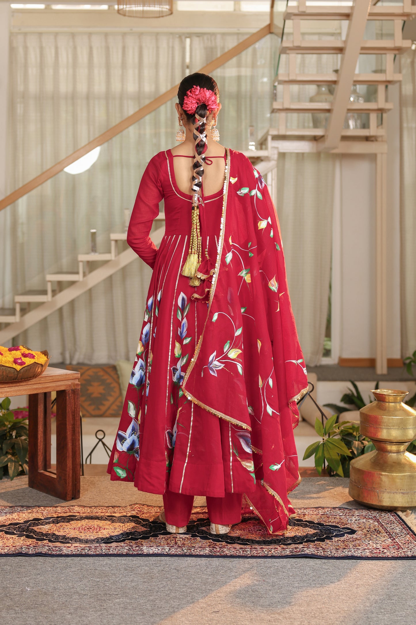 Crimson Bloom Hand painted Anarkali