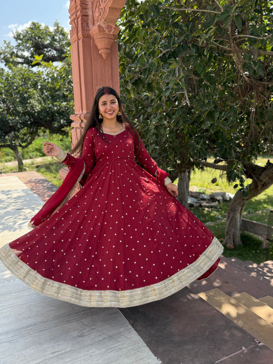 Mahroon Buti Anarkali