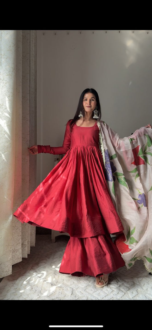 Cherry Red Anarkali set