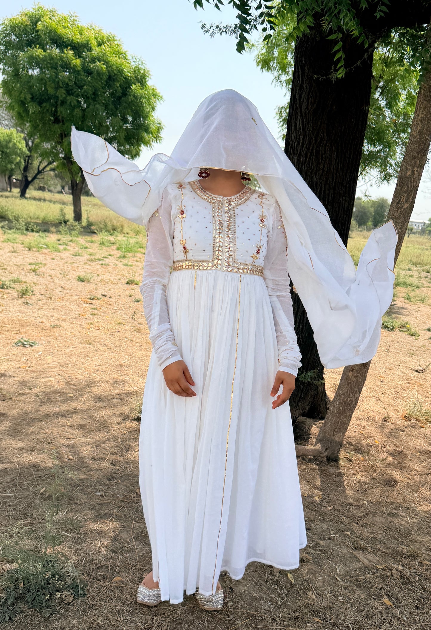 White Gota glow Anarkali