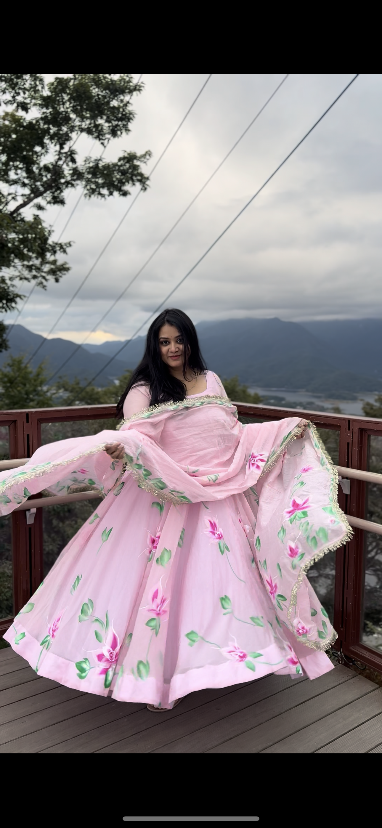 Baby pink Hand painted Anarkali