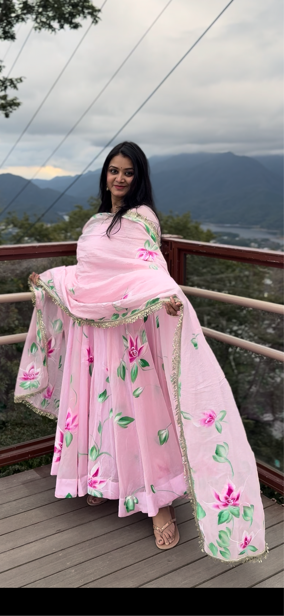 Baby pink Hand painted Anarkali
