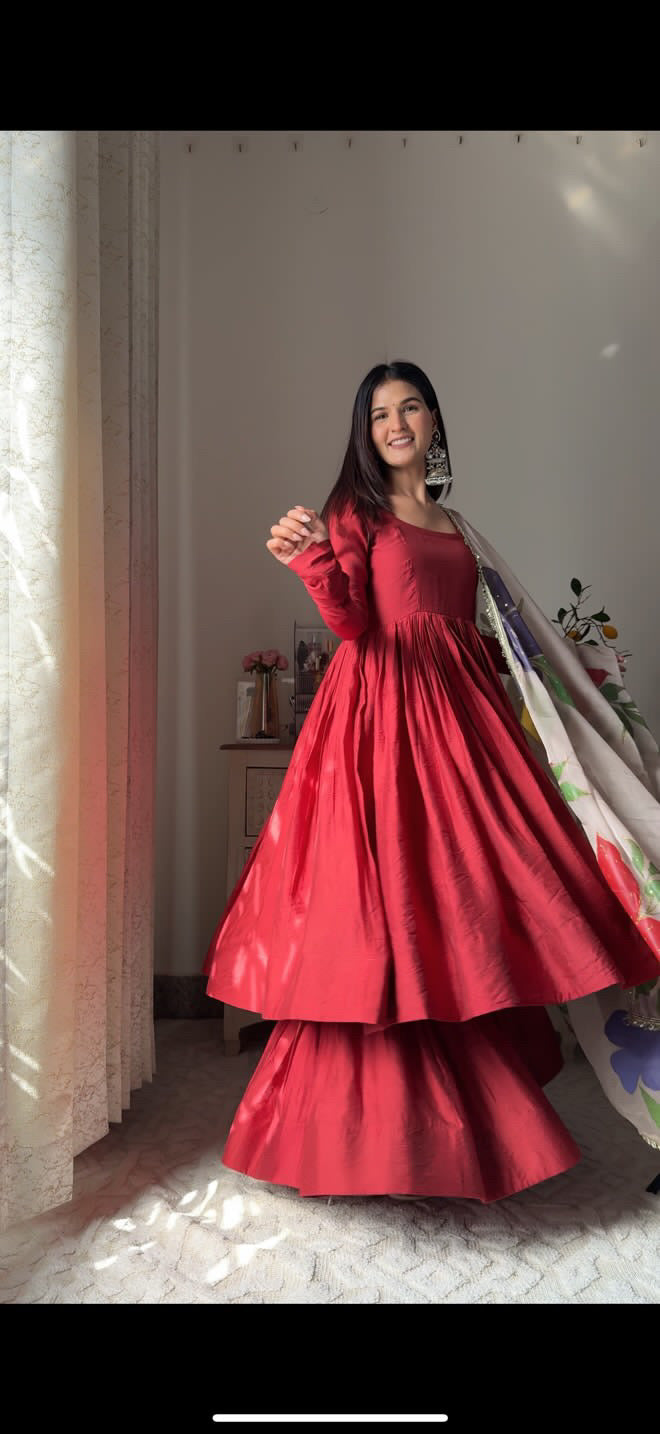 Cherry Red Anarkali set Cherry Red Anarkali set