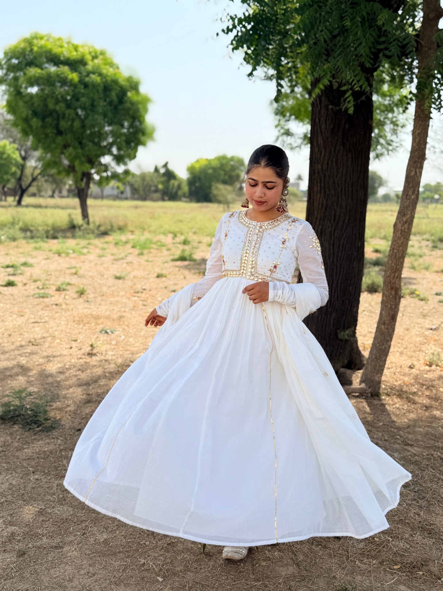 White Gota glow Anarkali