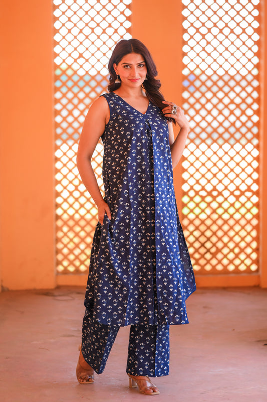 Indigo Hand Block Buti Printed Co-Ord Set