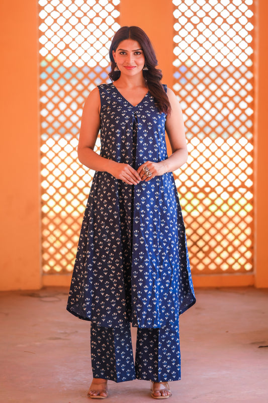 Indigo Hand Block Buti Printed Co-Ord Set