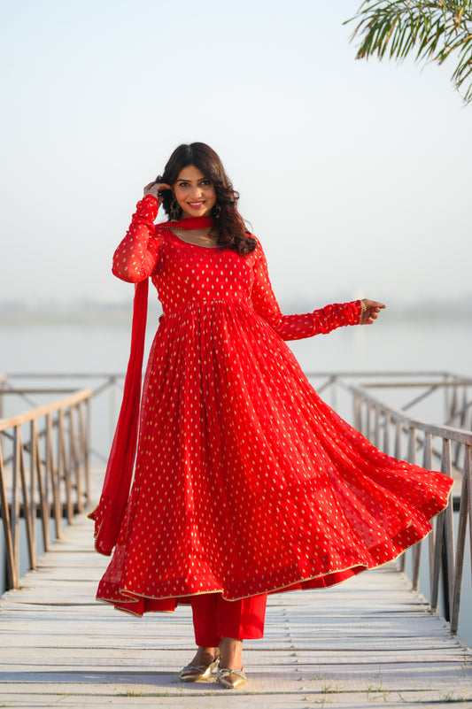 Red Butti Anarkali