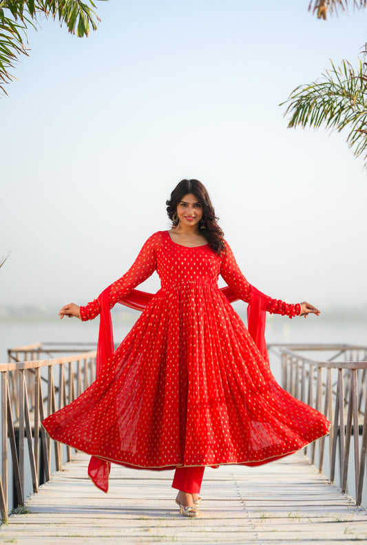 Red Butti Anarkali