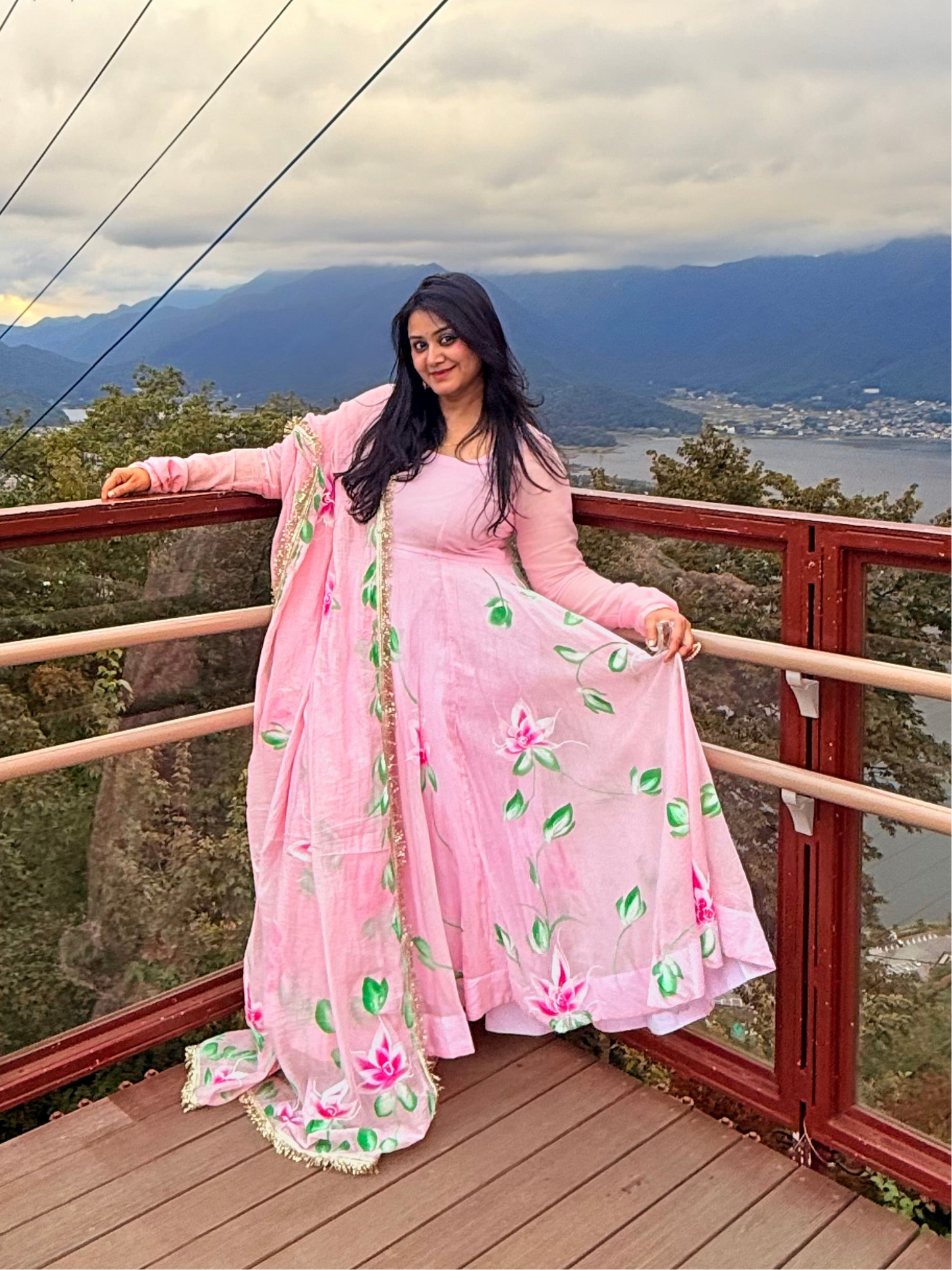 Baby pink Hand painted Anarkali