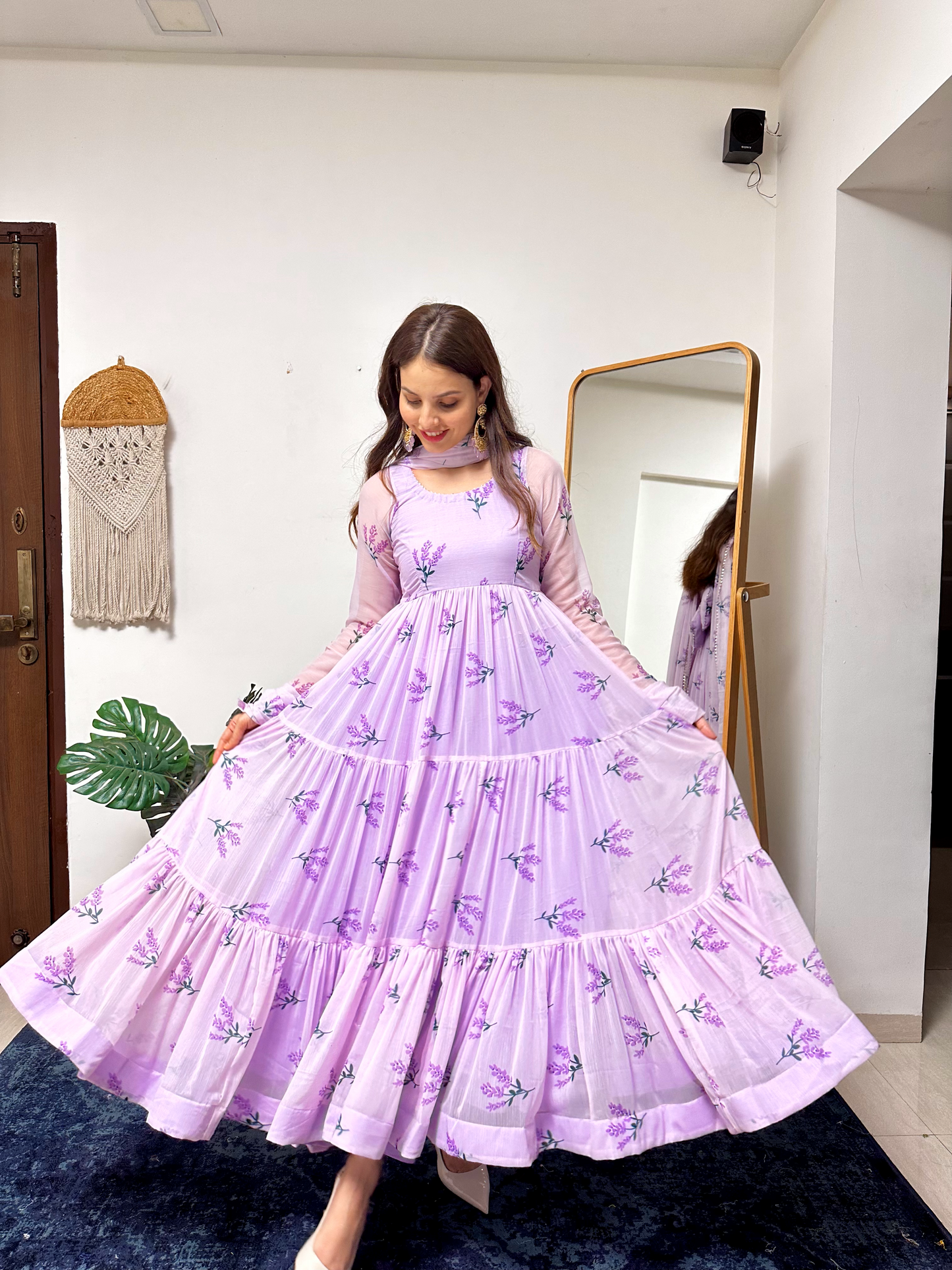 Mini Lavender Floral Printed Anarkali