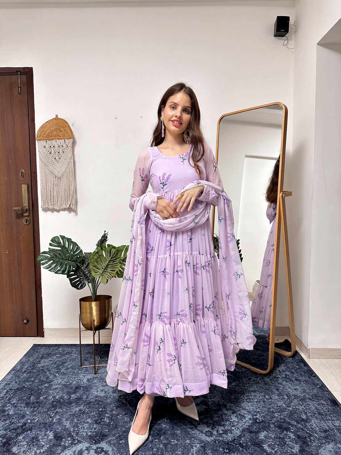Mini Lavender Floral Printed Anarkali