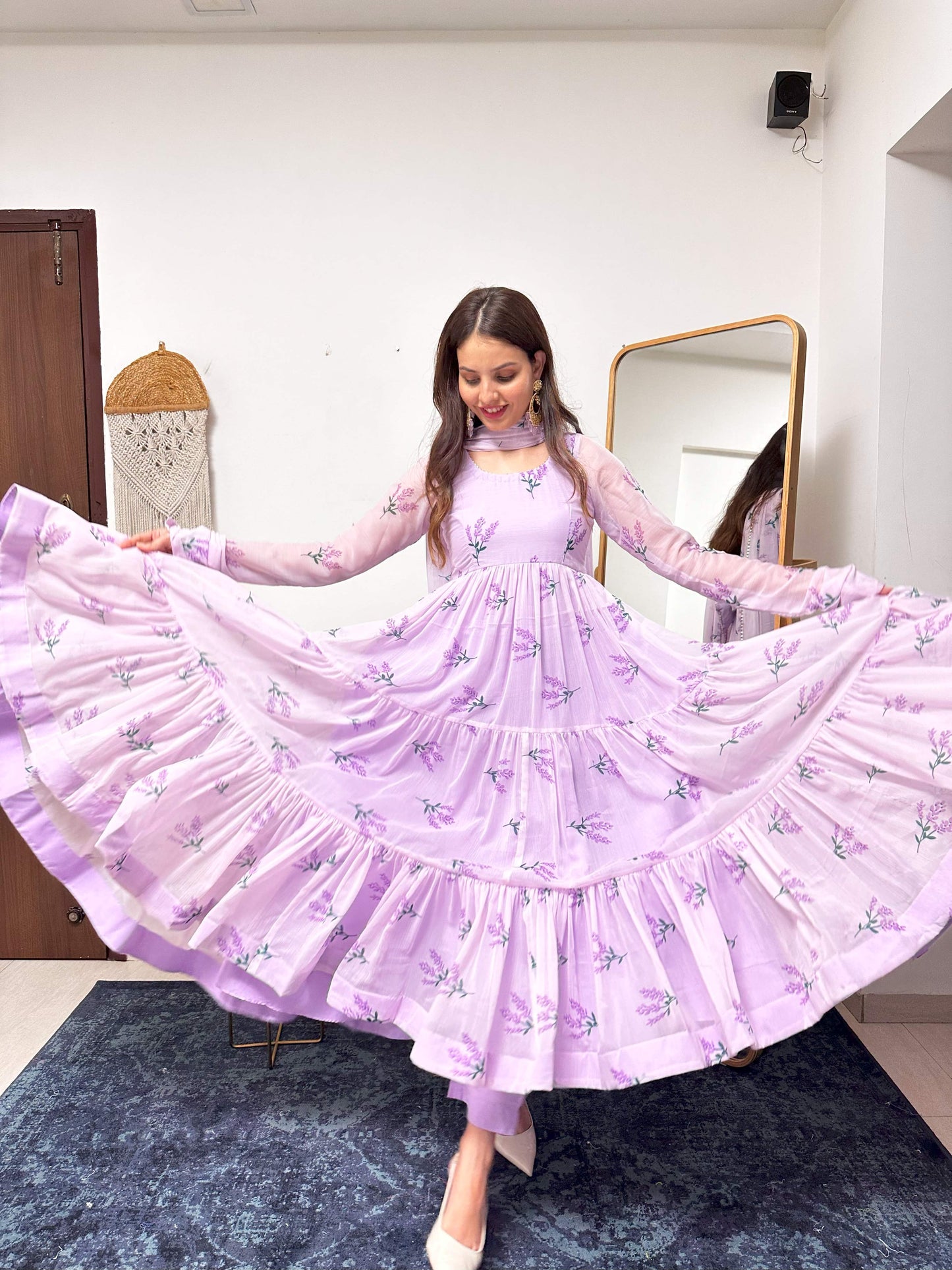 Mini Lavender Floral Printed Anarkali