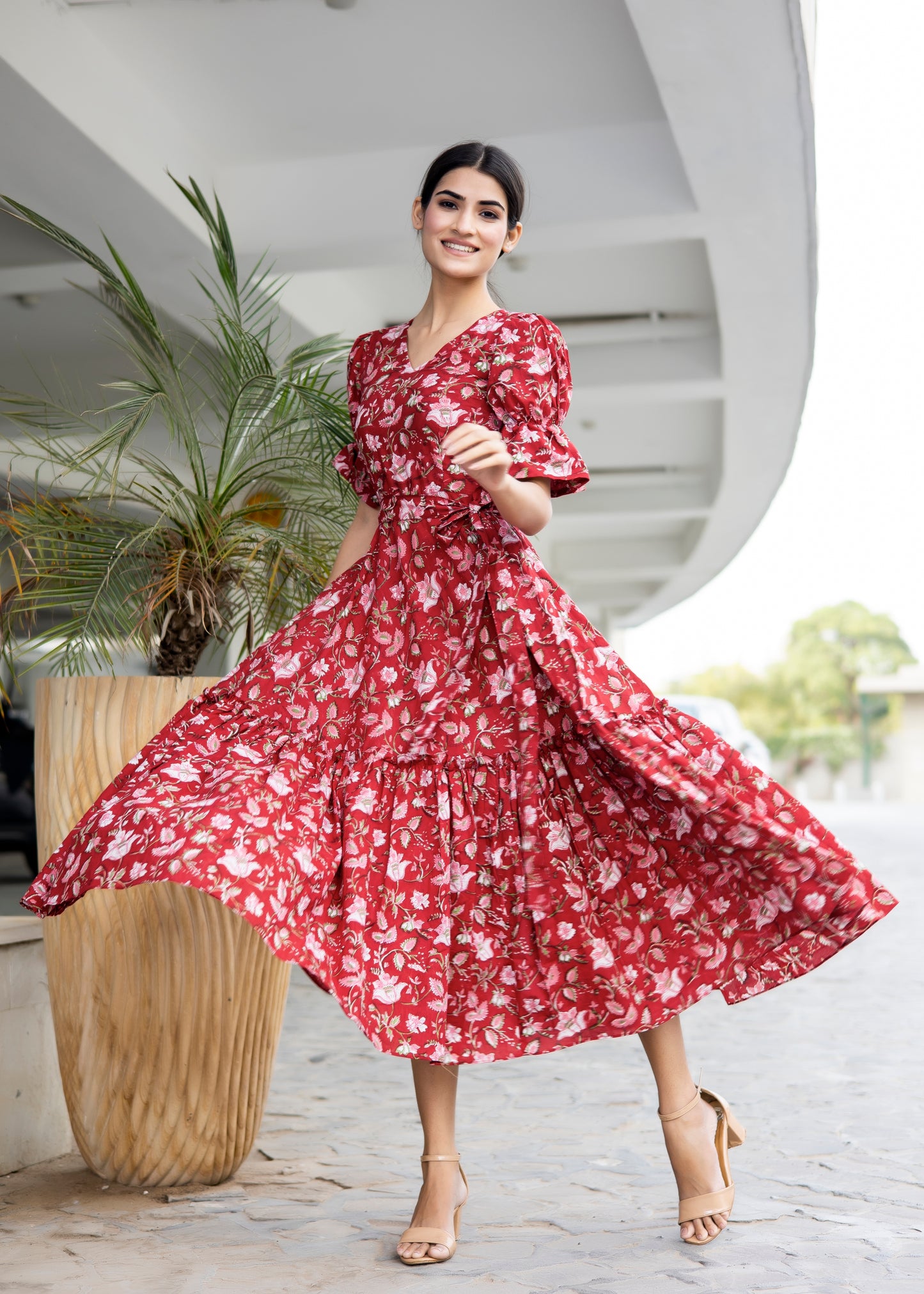 Rustic Red Handblock Dress