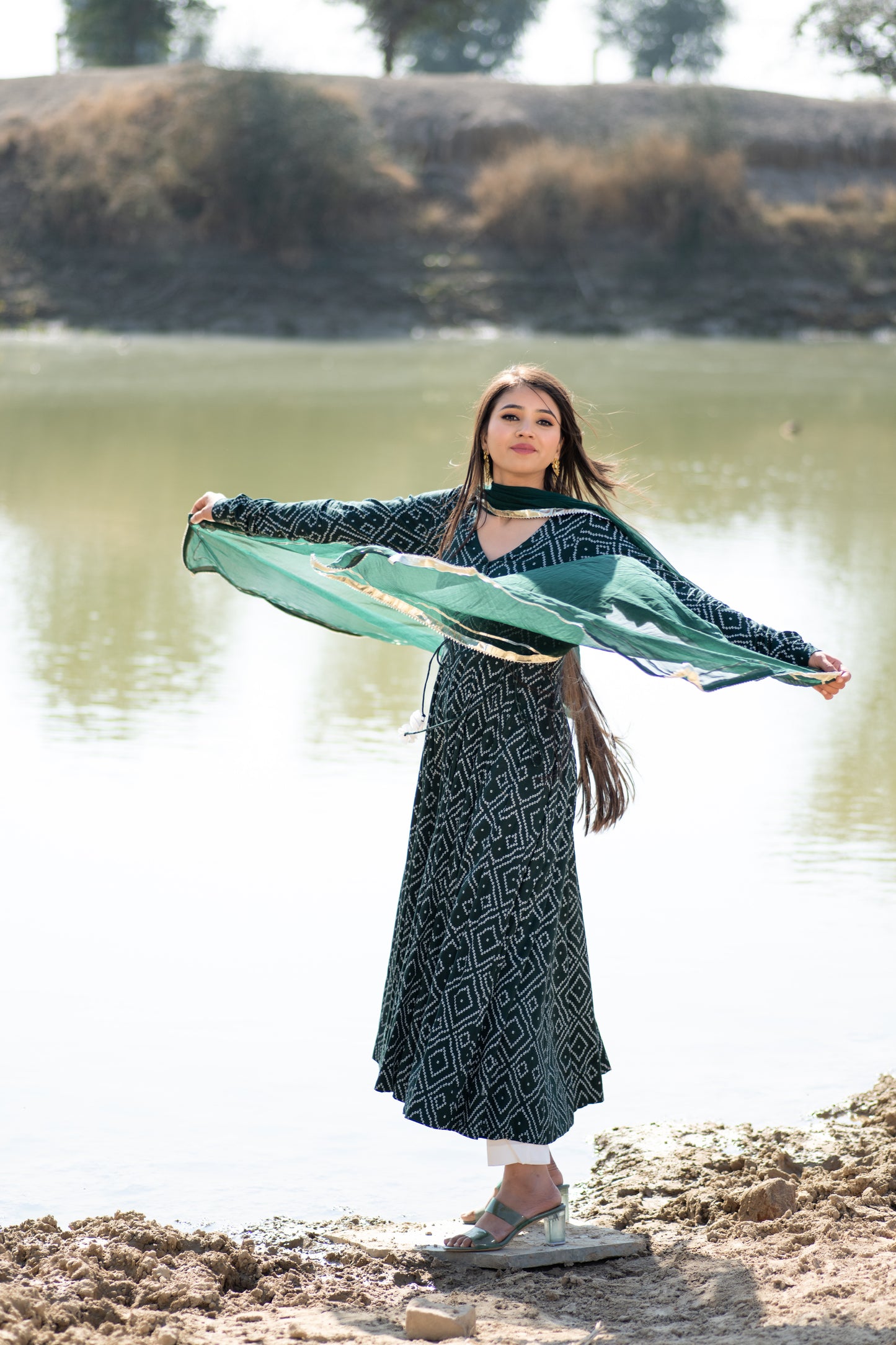 Green Bhandej Anarkali