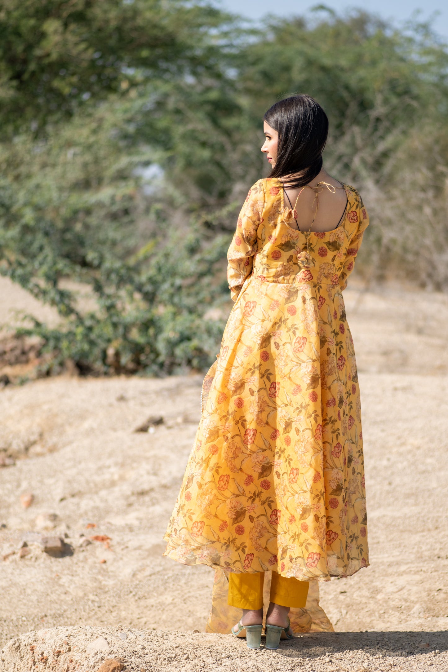 Mustard Yellow Floral printed Anarkali
