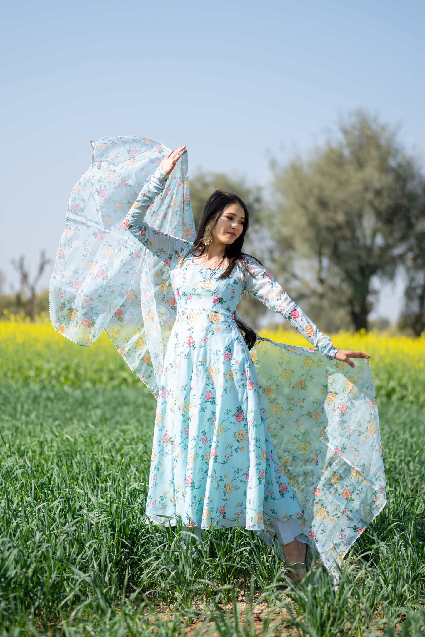 Sky Floral Anarkali