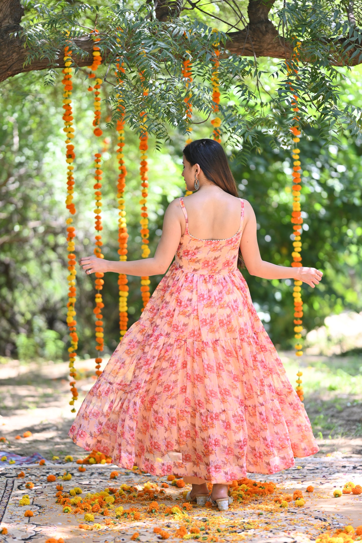 Peach floral Printed Anarkali