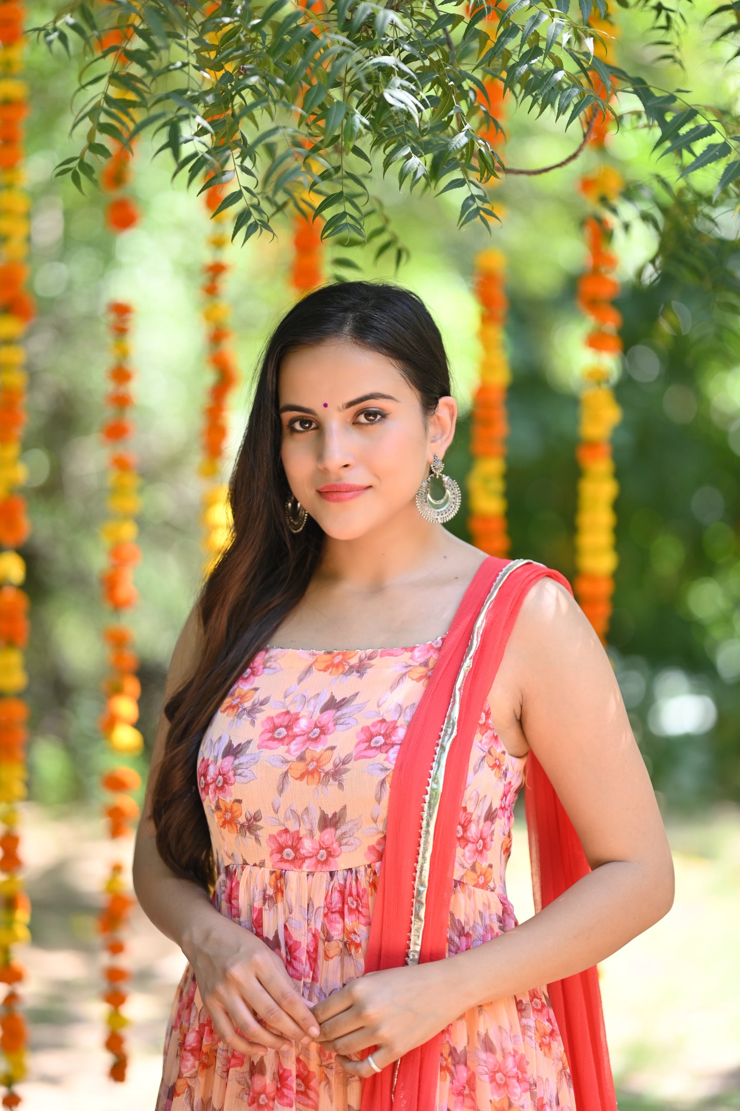 Peach floral Printed Anarkali