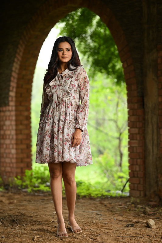 white Floral Mini Dress