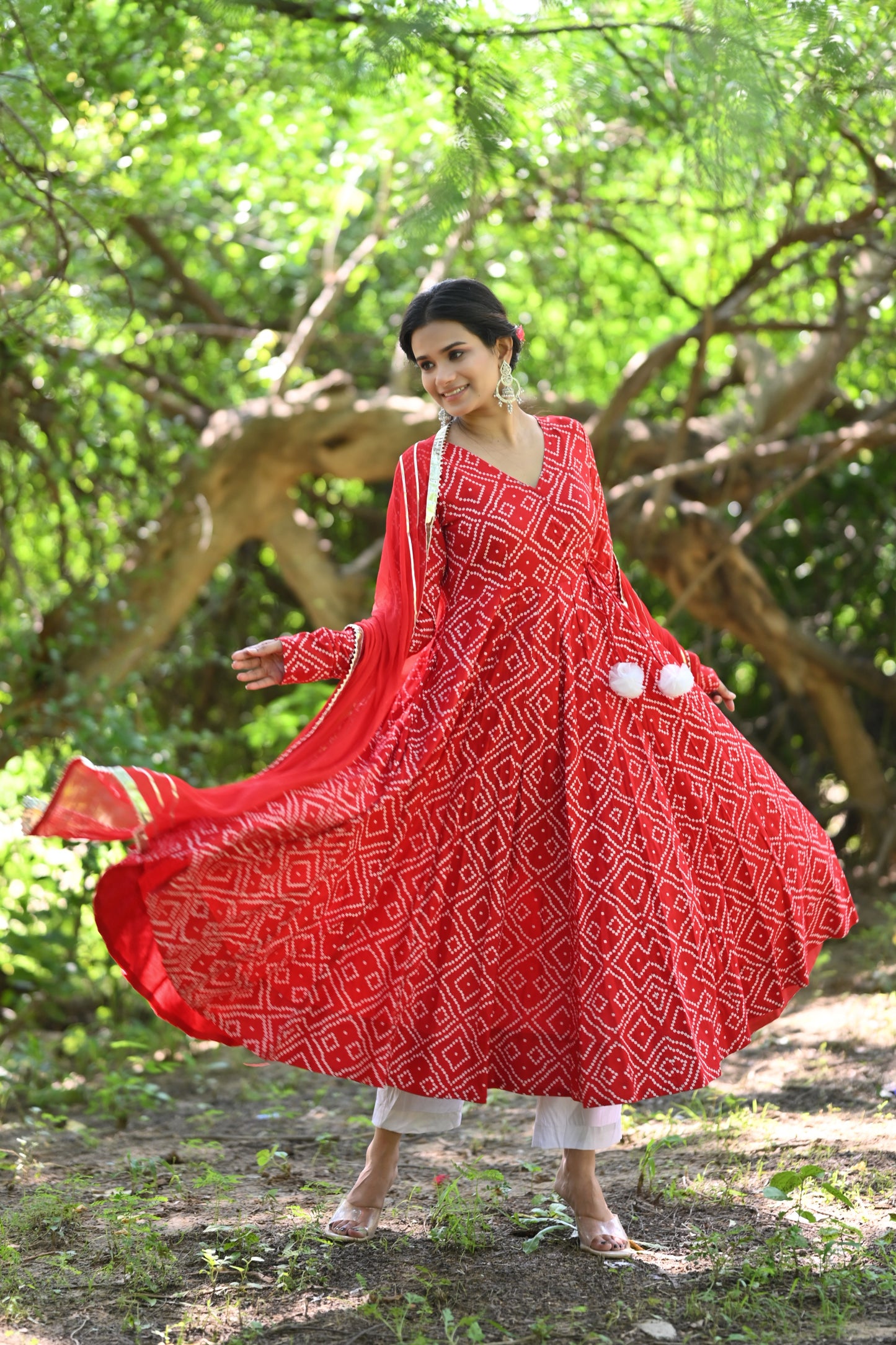 Red Bandhani Anarkali