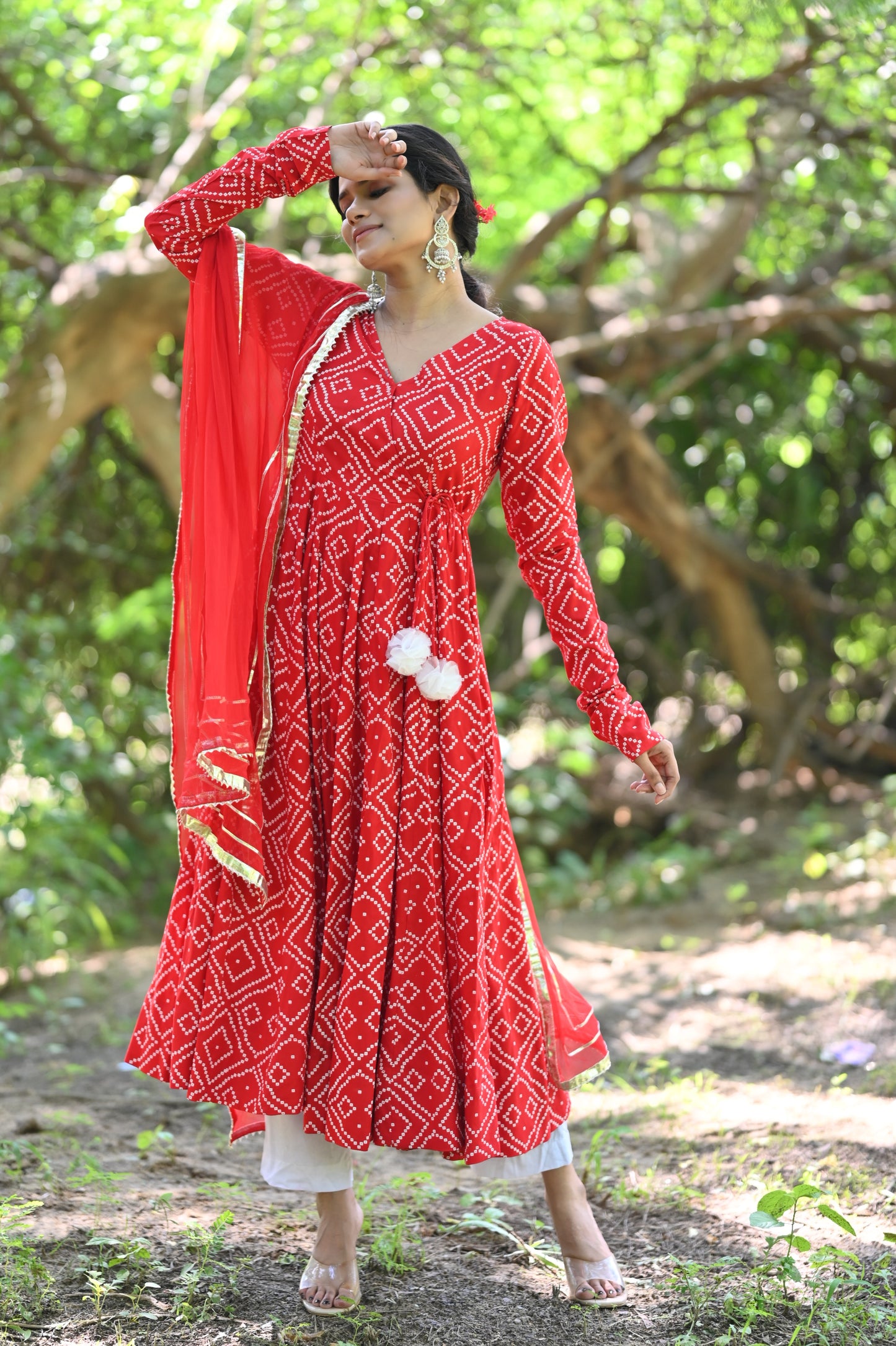 Red Bandhani Anarkali