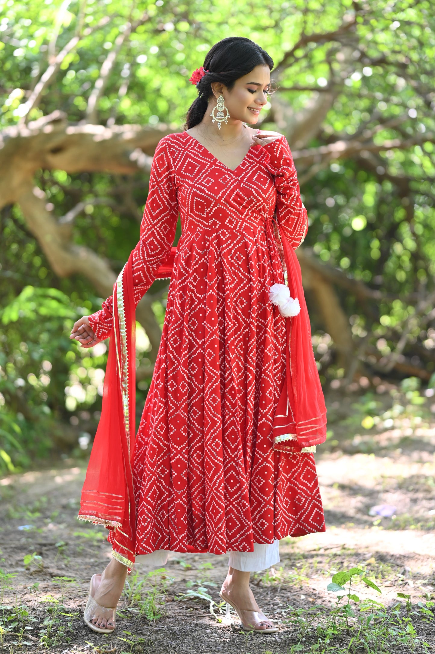 Red Bandhani Anarkali