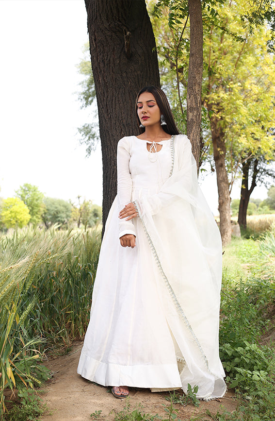Off White Chanderi Silk Anarkali